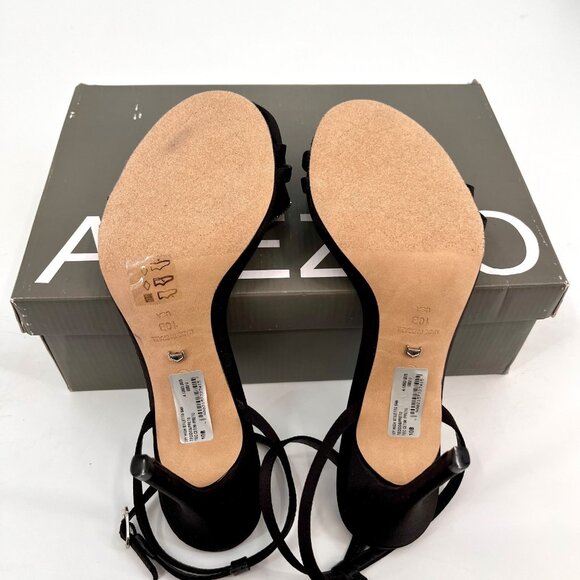 Arezzo Ivy High Stiletto Sandal Size 10B Black Satin Flower Rhinestone Accent - Picture 10 of 15